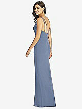 Rear View Thumbnail - Larkspur Blue Keyhole Neck Mermaid Dress with Front Slit