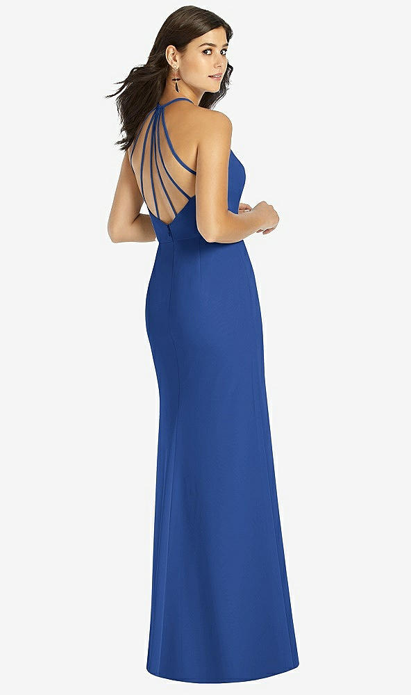 Back View - Classic Blue Sunburst Strap Back Mermaid Dress