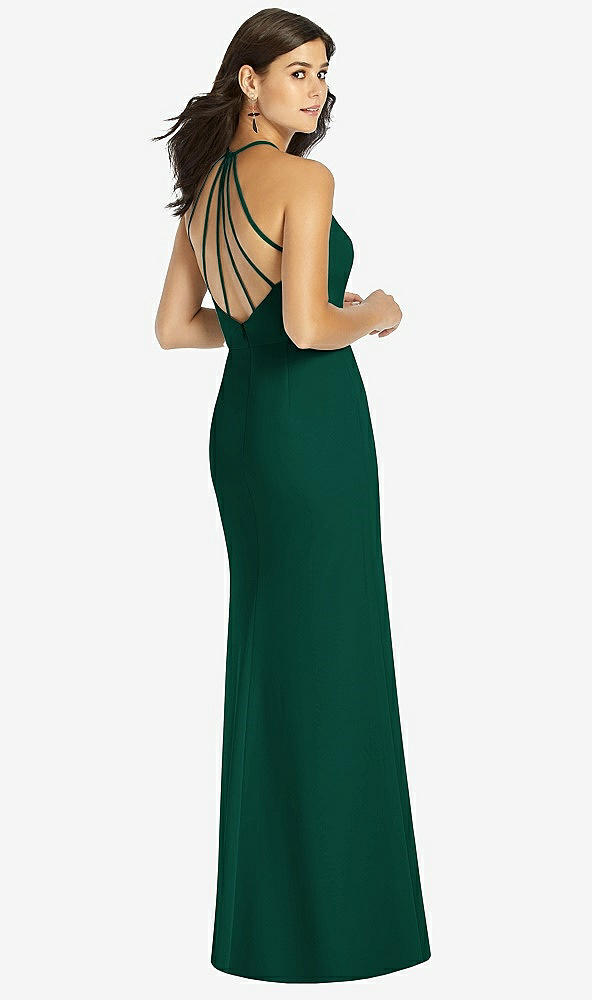 Back View - Hunter Green Sunburst Strap Back Mermaid Dress