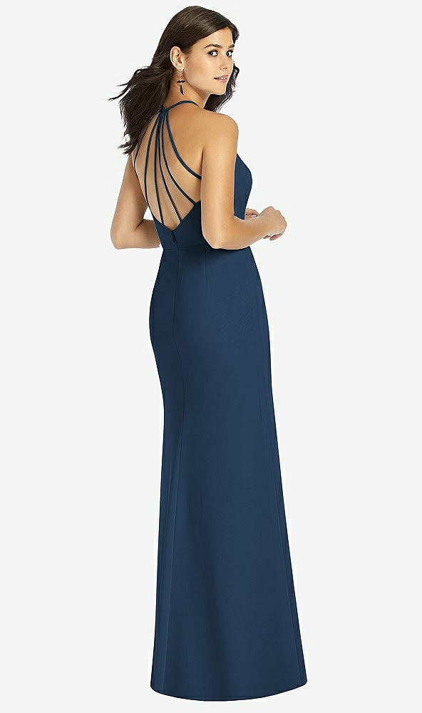 Back View - Sofia Blue Sunburst Strap Back Mermaid Dress