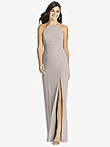 Front View Thumbnail - Taupe Sunburst Strap Back Mermaid Dress