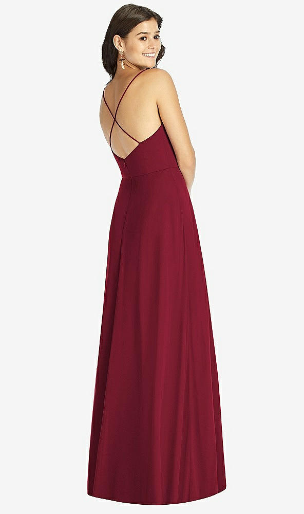 Back View - Burgundy Criss Cross Back A-Line Maxi Dress