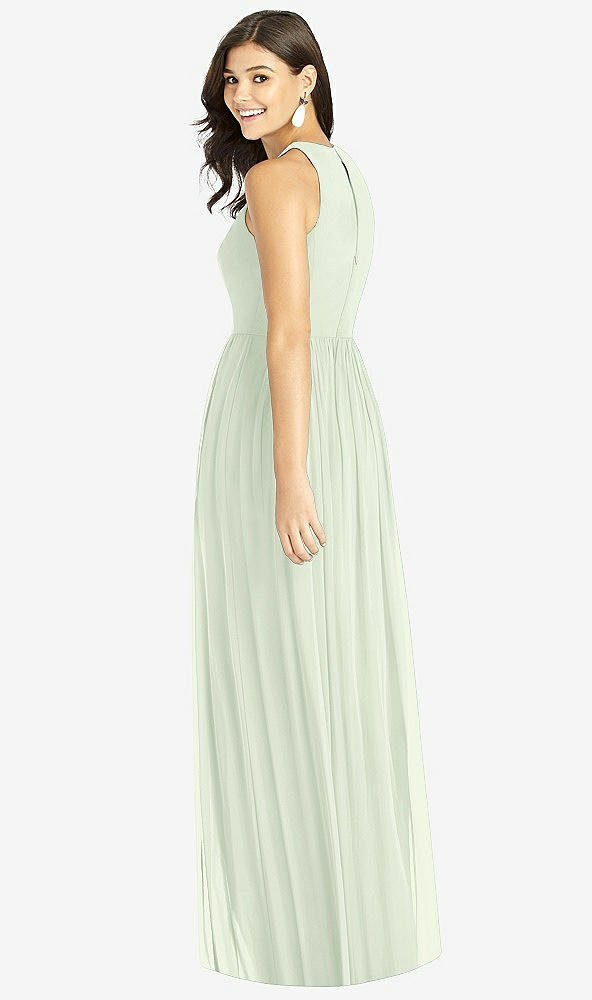 Back View - Mint Green Shirred Skirt Jewel Neck Halter Dress with Front Slit