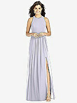 Front View Thumbnail - Silver Dove Shirred Skirt Jewel Neck Halter Dress with Front Slit