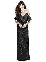 Front View Thumbnail - Black Silver After Six Shimmer Bridesmaid Dress 6781LS