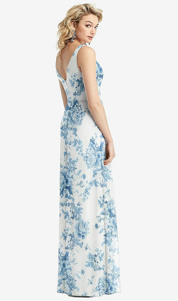 Back View - Cottage Rose Dusk Blue Sleeveless Pleated Skirt Maxi Dress with Pockets