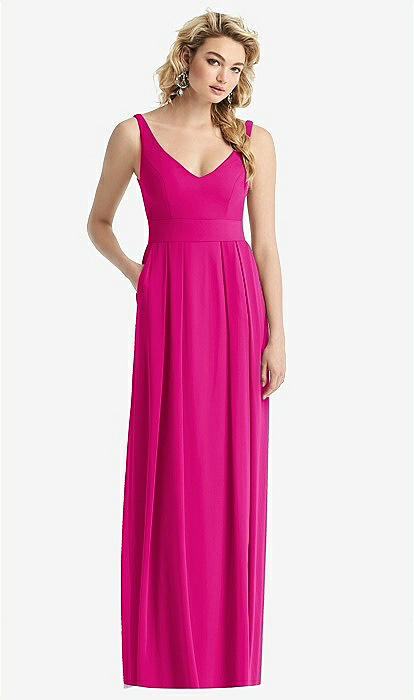 Sleeveless Pleated Skirt Maxi Bridesmaid Dress With Pockets In Think Pink |  The Dessy Group
