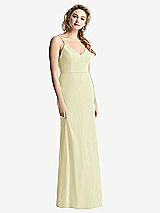 Rear View Thumbnail - Butter Yellow Shirred Sash Cowl-Back Chiffon Trumpet Gown