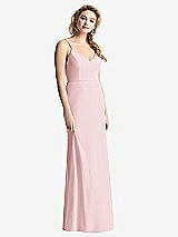 Rear View Thumbnail - Ballet Pink Shirred Sash Cowl-Back Chiffon Trumpet Gown