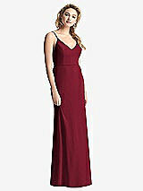 Rear View Thumbnail - Burgundy Shirred Sash Cowl-Back Chiffon Trumpet Gown