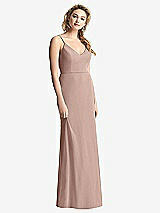 Rear View Thumbnail - Neu Nude Shirred Sash Cowl-Back Chiffon Trumpet Gown