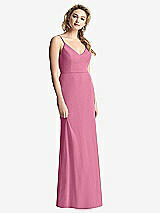 Rear View Thumbnail - Orchid Pink Shirred Sash Cowl-Back Chiffon Trumpet Gown