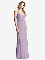 Rear View Thumbnail - Pale Purple Shirred Sash Cowl-Back Chiffon Trumpet Gown