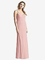 Rear View Thumbnail - Rose Shirred Sash Cowl-Back Chiffon Trumpet Gown