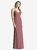 Rear View Thumbnail - Rosewood Shirred Sash Cowl-Back Chiffon Trumpet Gown