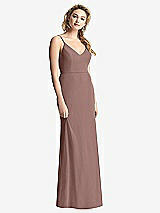 Rear View Thumbnail - Sienna Shirred Sash Cowl-Back Chiffon Trumpet Gown