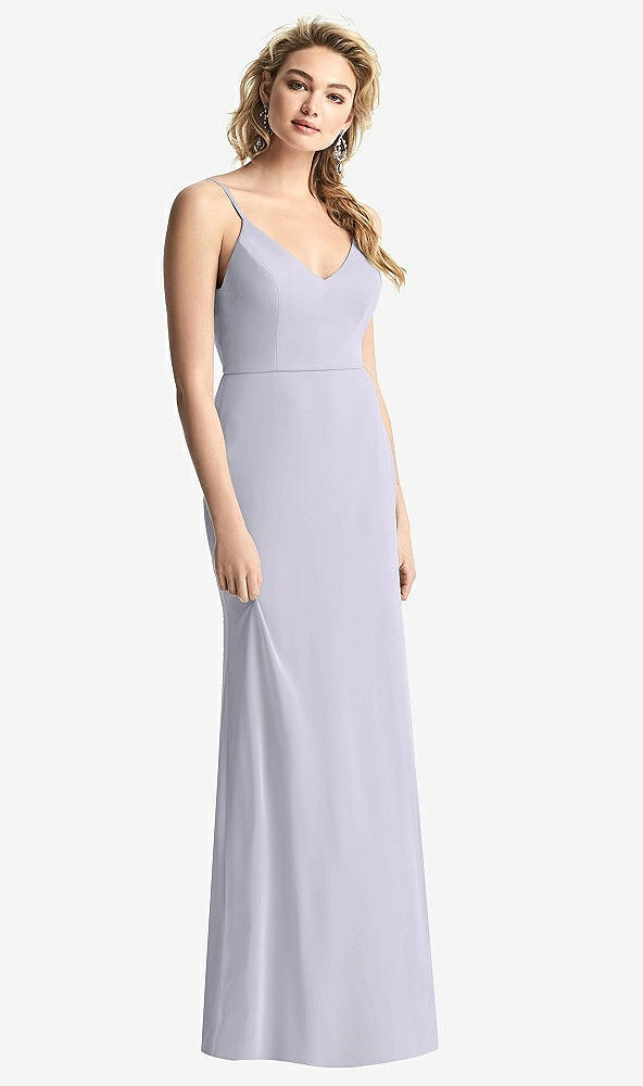 Back View - Silver Dove Shirred Sash Cowl-Back Chiffon Trumpet Gown