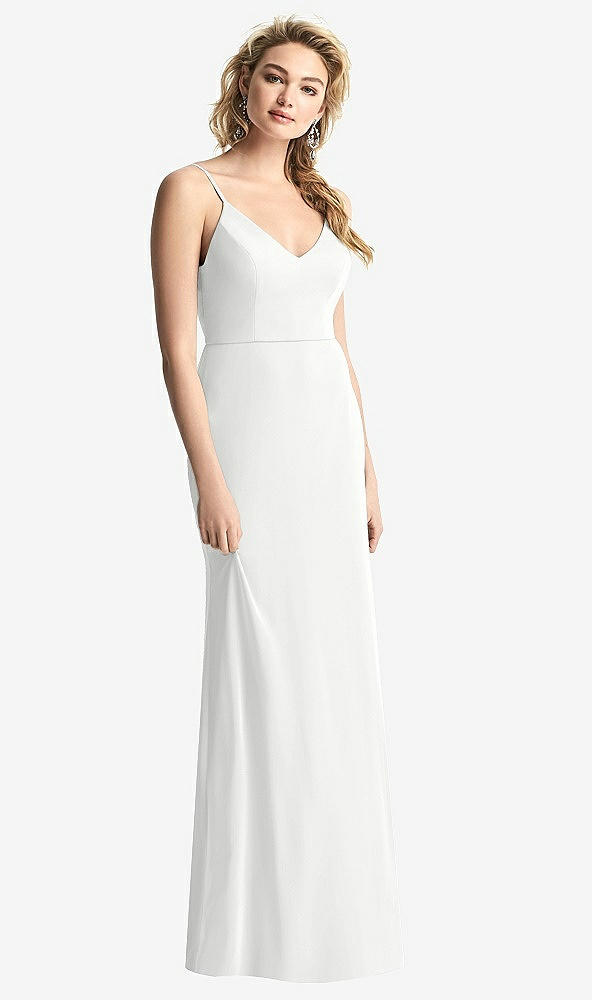 Back View - White Shirred Sash Cowl-Back Chiffon Trumpet Gown