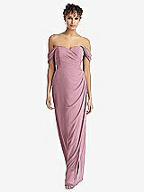 Front View Thumbnail - Dusty Pink Draped Off-the-Shoulder Maxi Dress with Shirred Streamer