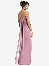 Rear View Thumbnail - Dusty Pink Draped Off-the-Shoulder Maxi Dress with Shirred Streamer