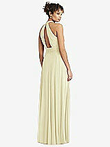 Rear View Thumbnail - Butter Yellow High-Neck Open-Back Shirred Halter Maxi Dress