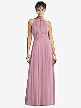 Front View Thumbnail - Dusty Pink High-Neck Open-Back Shirred Halter Maxi Dress