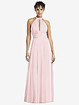 Front View Thumbnail - Ballet Pink High-Neck Open-Back Shirred Halter Maxi Dress