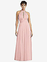 Front View Thumbnail - Rose High-Neck Open-Back Shirred Halter Maxi Dress