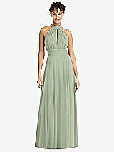 Front View Thumbnail - Sage High-Neck Open-Back Shirred Halter Maxi Dress