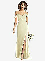 Front View Thumbnail - Butter Yellow Off-the-Shoulder Criss Cross Bodice Trumpet Gown