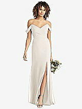 Front View Thumbnail - Ivory Off-the-Shoulder Criss Cross Bodice Trumpet Gown