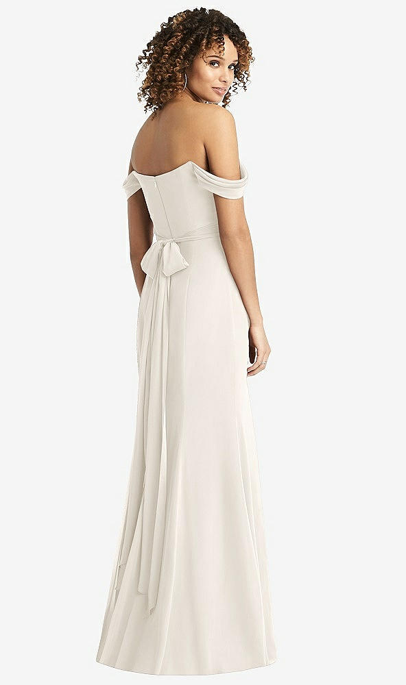 Back View - Ivory Off-the-Shoulder Criss Cross Bodice Trumpet Gown