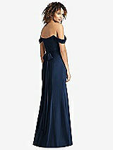 Rear View Thumbnail - Midnight Navy Off-the-Shoulder Criss Cross Bodice Trumpet Gown