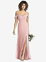 Front View Thumbnail - Rose Off-the-Shoulder Criss Cross Bodice Trumpet Gown