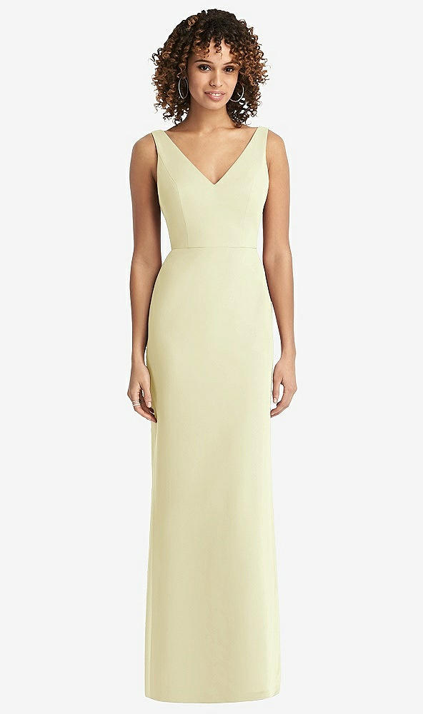 Back View - Butter Yellow Sleeveless Tie Back Chiffon Trumpet Gown