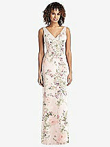Rear View Thumbnail - Blush Garden Sleeveless Tie Back Chiffon Trumpet Gown