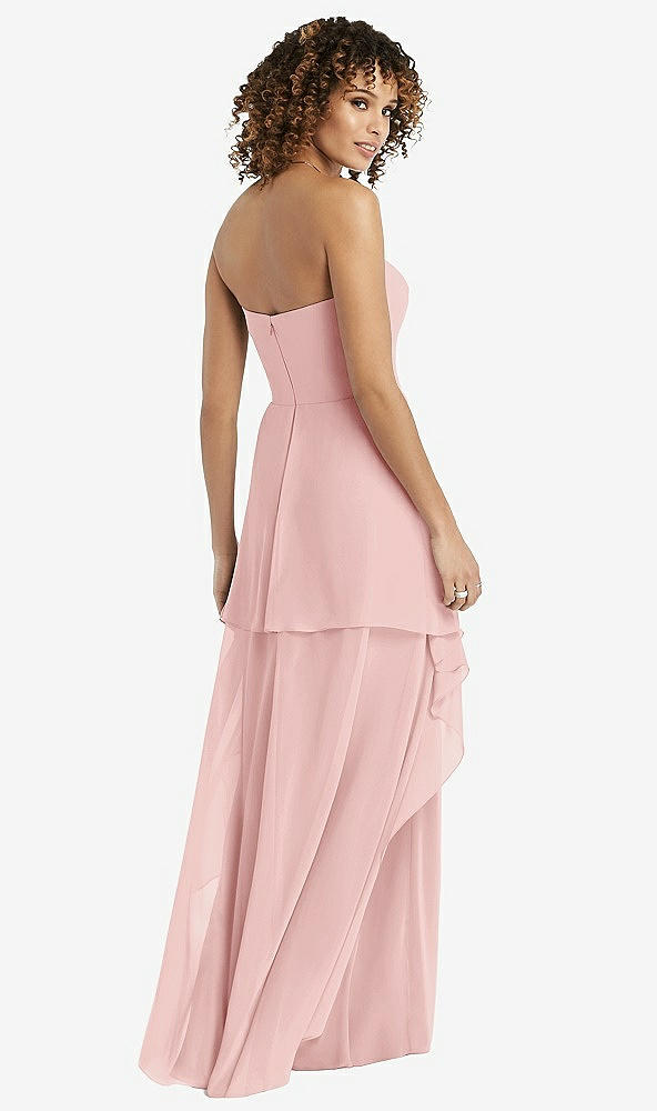 Back View - Rose Strapless Chiffon Dress with Skirt Overlay