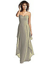 Front View Thumbnail - Mocha Gold Shimmer Strapless Gown with Skirt Overlay