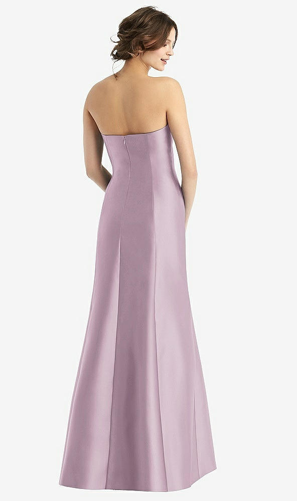 Back View - Suede Rose Strapless Satin Trumpet Gown with Front Slit