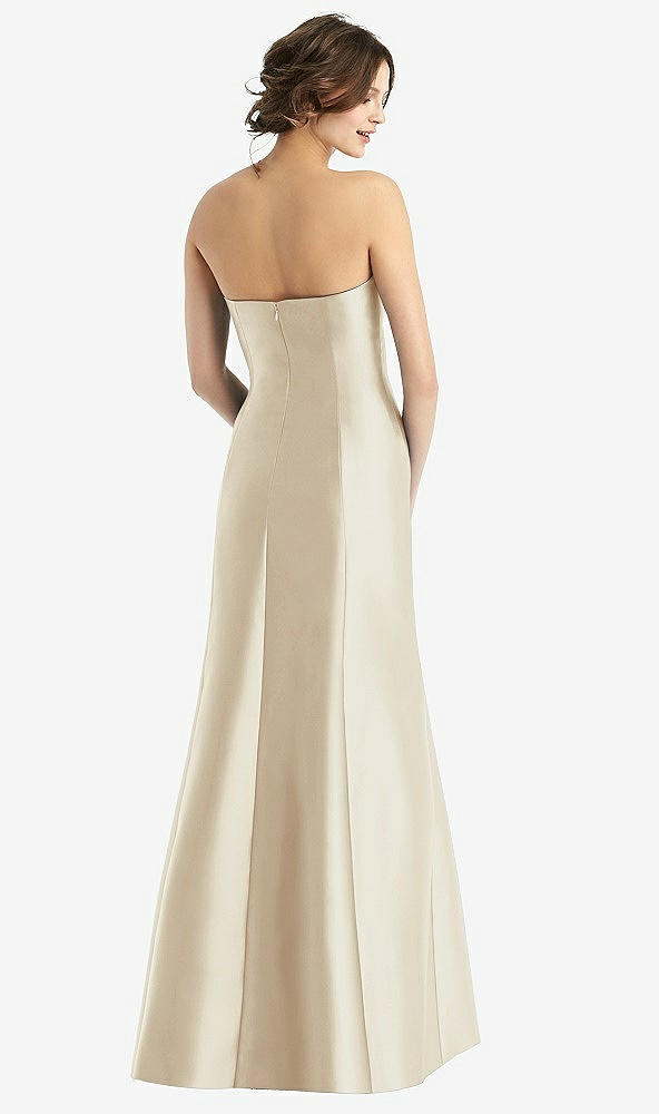 Back View - Champagne Strapless Satin Trumpet Gown with Front Slit