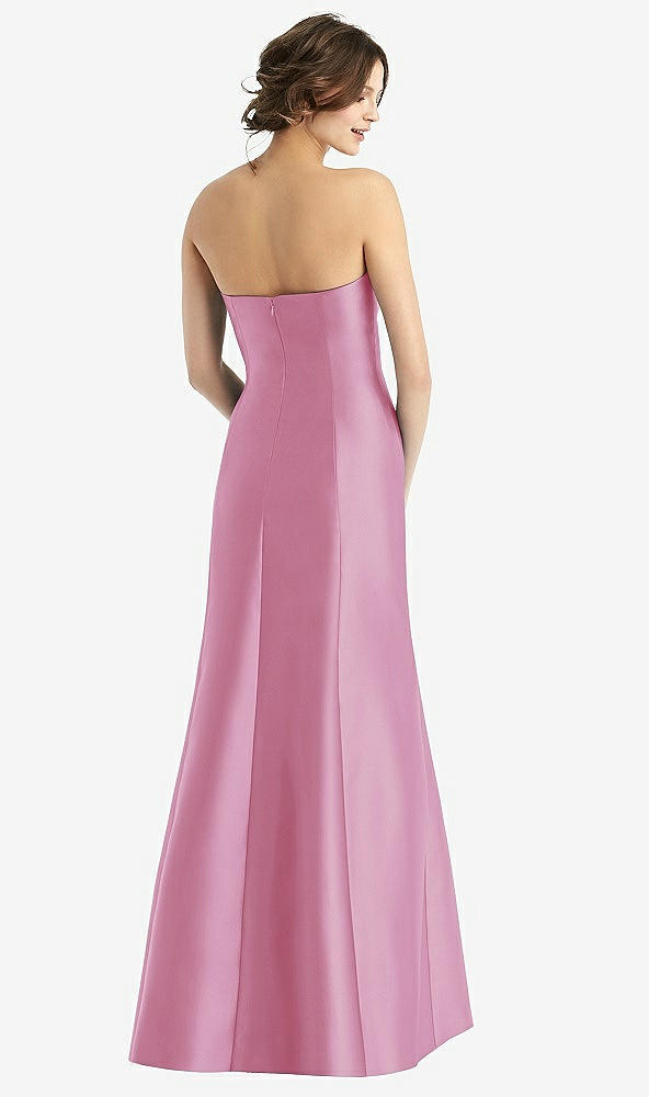 Back View - Powder Pink Strapless Satin Trumpet Gown with Front Slit