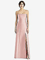 Front View Thumbnail - Rose Strapless Satin Trumpet Gown with Front Slit