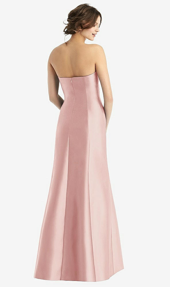 Back View - Rose Strapless Satin Trumpet Gown with Front Slit