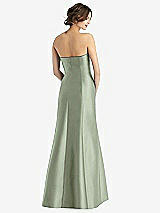 Rear View Thumbnail - Sage Strapless Satin Trumpet Gown with Front Slit