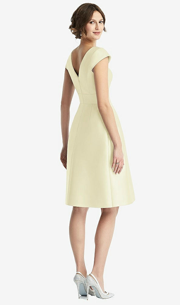 Back View - Butter Yellow Cap Sleeve Pleated Cocktail Dress with Pockets