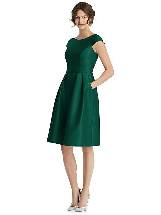 Cap Sleeve Pleated Cocktail Dress with Pockets