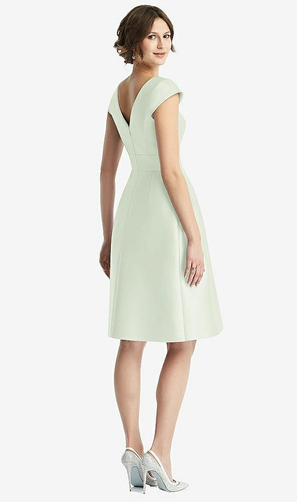 Back View - Mint Green Cap Sleeve Pleated Cocktail Dress with Pockets