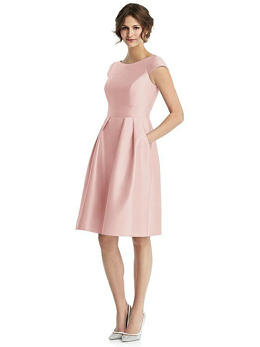 Cap Sleeve Pleated Cocktail Dress with Pockets