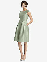Front View Thumbnail - Sage Cap Sleeve Pleated Cocktail Dress with Pockets