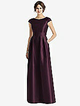 Front View Thumbnail - Deep Plum Cap Sleeve Pleated Skirt Dress with Pockets